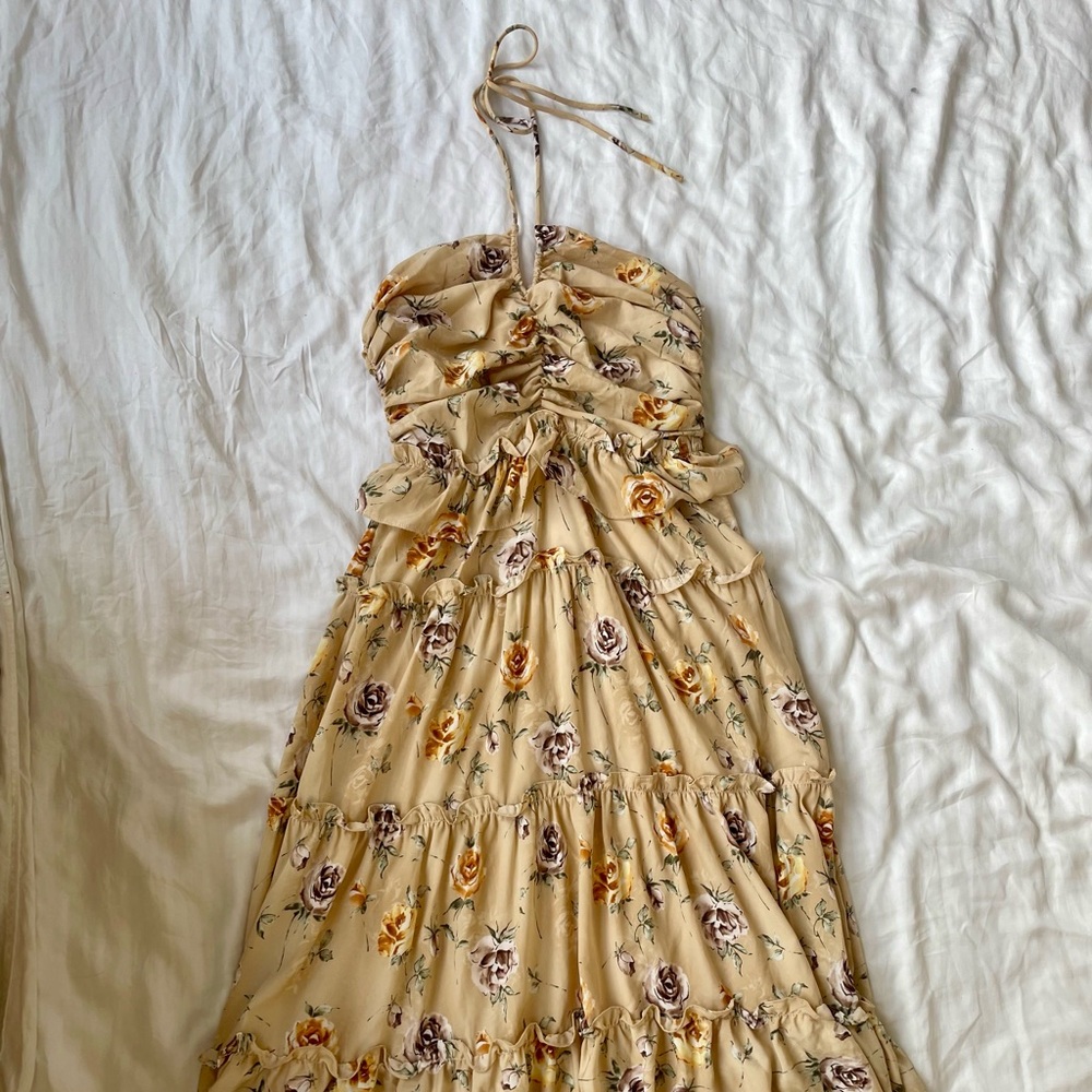 Gorgeous Yellow Floral Halter Dress